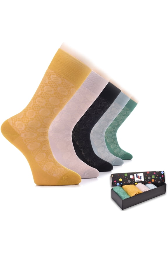 Men's Bamboo Dress Socks for Business, Trouser | Thin, Seamless, Patterned Crew Socks in Gift Box, Shoe Size 7-12, Honeycomb1 | 5 Pairs