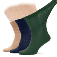thumbnail image 1 of Hugh Ugoli Men's Cotton Diabetic Ankle Socks, Wide & Loose and Stretchy, Seamless Toe, Non Binding Top, Semi Cushion, 3 Pairs, Beige/Navy Blue/Army Green, Shoe Size: 8-11, 1 of 7