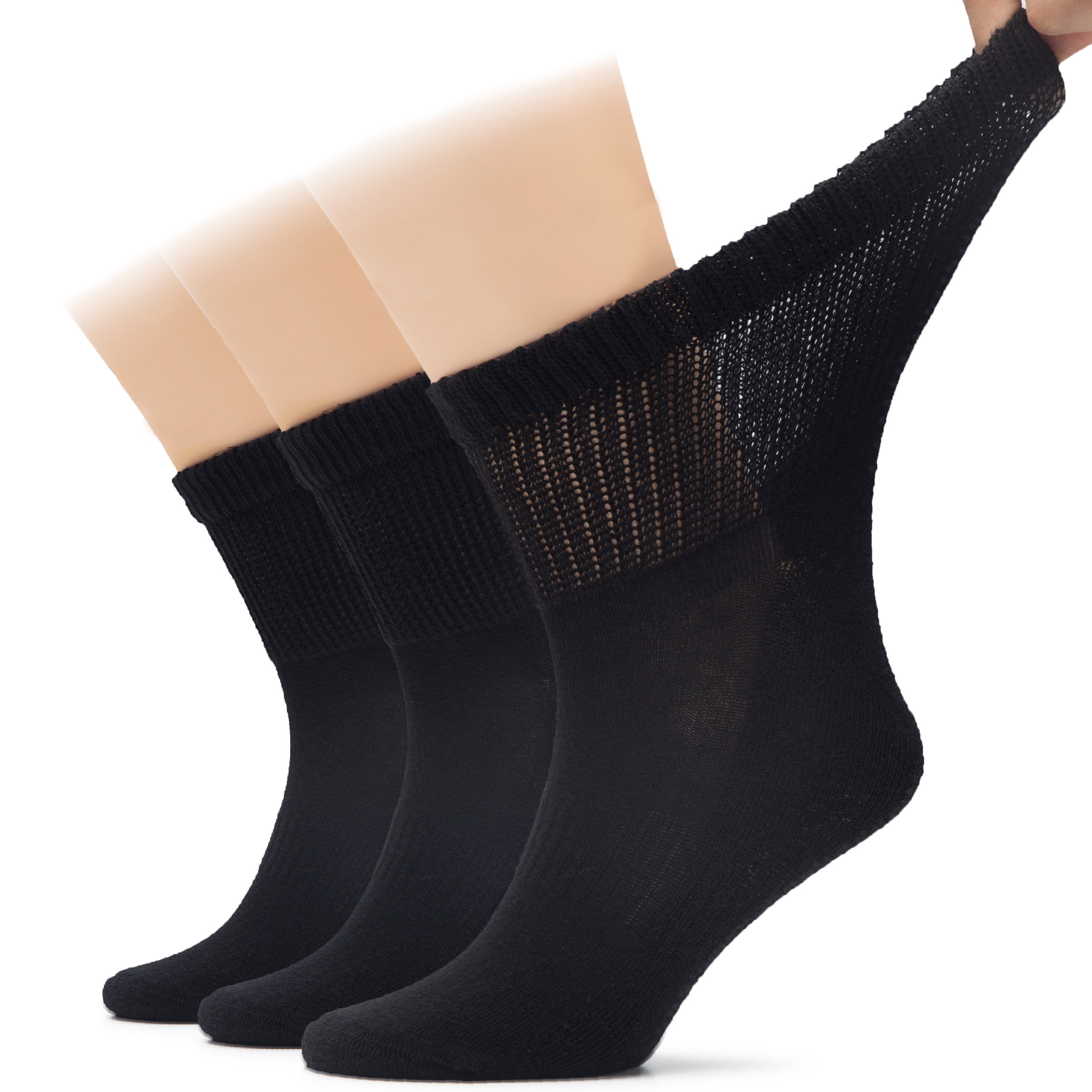 HUGH UGOLI Men's Cotton Diabetic Ankle Socks, Wide, Loose and Stretchy