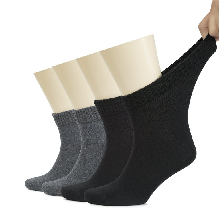 HUGH UGOLI Men's Cotton Diabetic Ankle Socks, Wide, Thin, Loose Fit and  Stretchy, Seamless Toe & Non Binding Top, 4 Pairs, Black / MelangeGrey,  Shoe Size: 11-13 