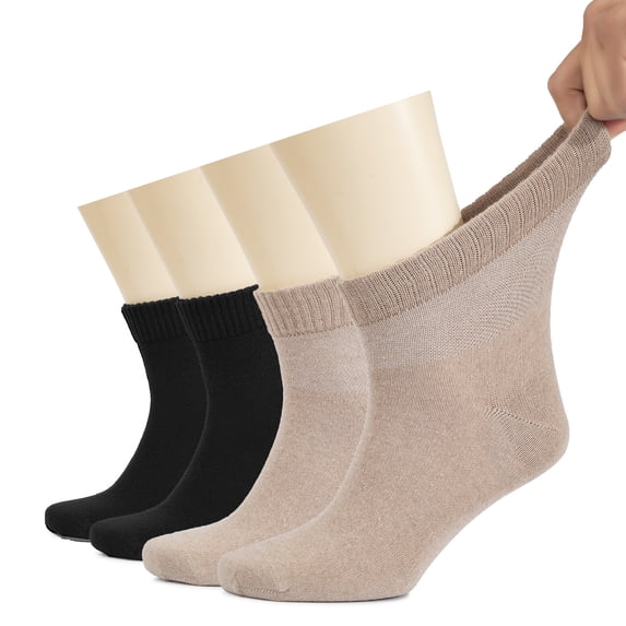 Hugh Ugoli Cotton Socks 4 Pairs Men’s Ankle Socks Breathable Comfortable Stretchy Light Beige, Black Shoe Size 11-13