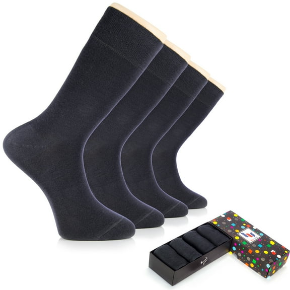 HUGH UGOLI Men's Cotton Dress Socks for Business & Trouser, Thin & Seamless Crew Socks, 4 Pairs with Gift Box, Shoe Size 8-12, Charcoal Grey, Shoe Size: 8-12