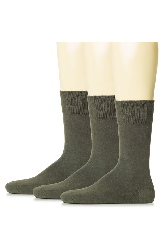 Mens Cotton Dress Socks | Plain Colors, Regular Fit, Crew, Casual Socks | 3 Pack, Army Green, Shoe Size: 8-10