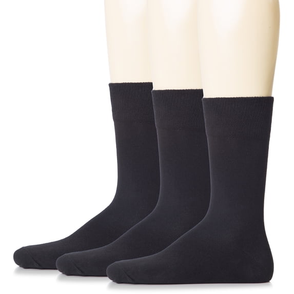 HUGH UGOLI Mens Cotton Dress Socks | Plain Colors, Regular Fit, Crew, Casual Socks | 3 Pack, Black, Shoe Size:10-13