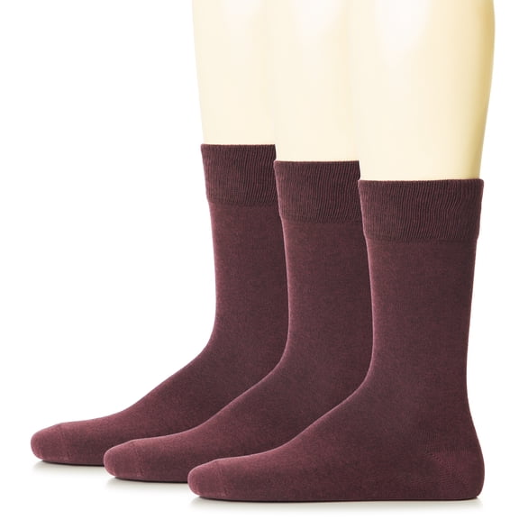 HUGH UGOLI Mens Cotton Dress Socks | Plain Colors, Regular Fit, Crew, Casual Socks | 3 Pack, Burgundy, Shoe Size:10-13