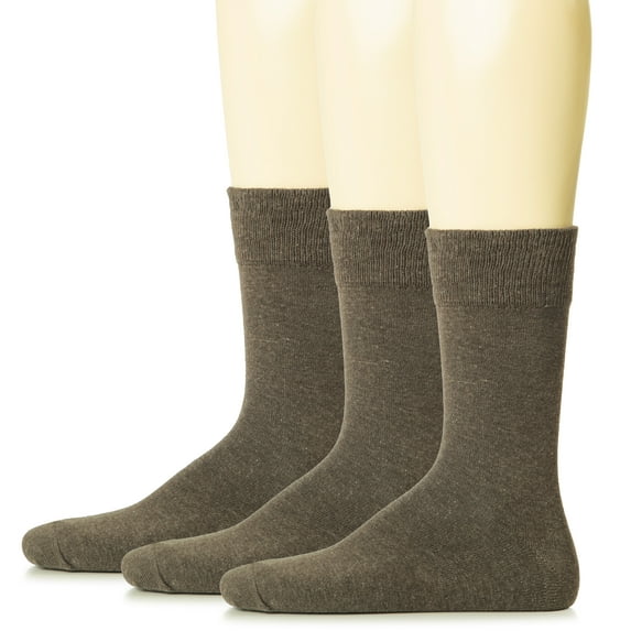 HUGH UGOLI Mens Cotton Dress Socks | Plain Colors, Regular Fit, Crew, Casual Socks | 3 Pack, Chestnut, Shoe Size:10-13