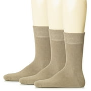 HUGH UGOLI Mens Cotton Dress Socks | Plain Colors, Regular Fit, Crew, Casual Socks | 3 Pack, Dark Beige, Shoe Size: 8-10