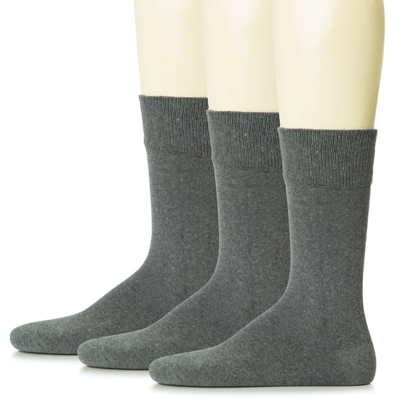 HUGH UGOLI Mens Cotton Dress Socks | Plain Colors, Regular Fit, Crew, Casual Socks | 3 Pack, Dark Gray, Shoe Size:10-13