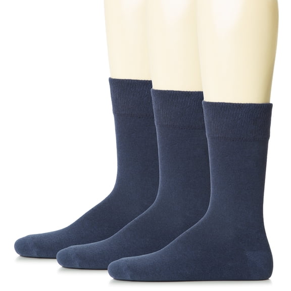 HUGH UGOLI Mens Cotton Dress Socks | Plain Colors, Regular Fit, Crew, Casual Socks | 3 Pack, Navy Blue, Shoe Size:10-13