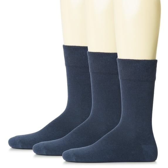 HUGH UGOLI Mens Cotton Dress Socks | Plain Colors, Regular Fit, Crew, Casual Socks | 3 Pack, Navy Blue, Shoe Size: 8-10
