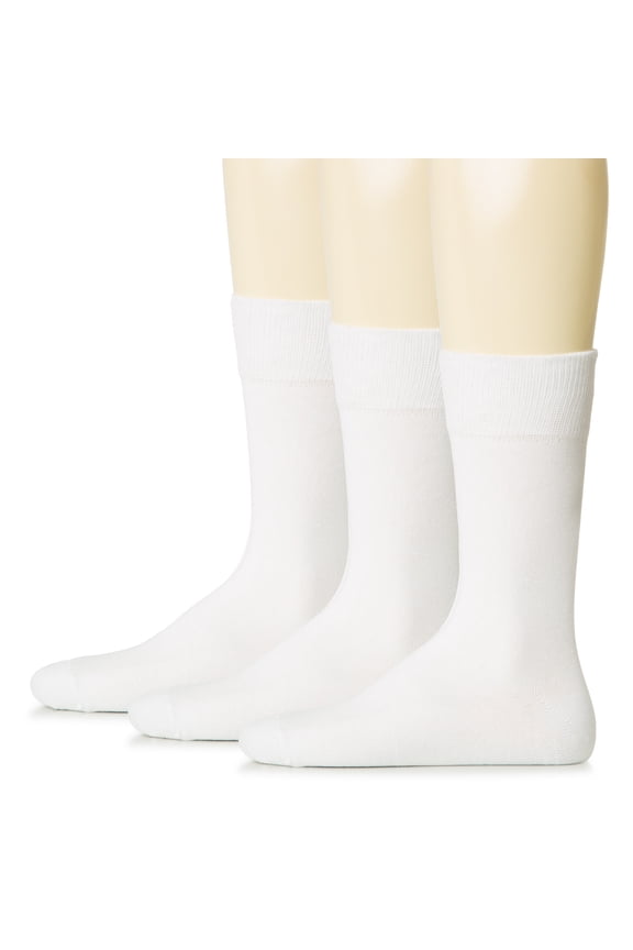 Mens Cotton Dress Socks | Plain Colors, Regular Fit, Crew, Casual Socks | 3 Pack, White, Shoe Size: 13-15