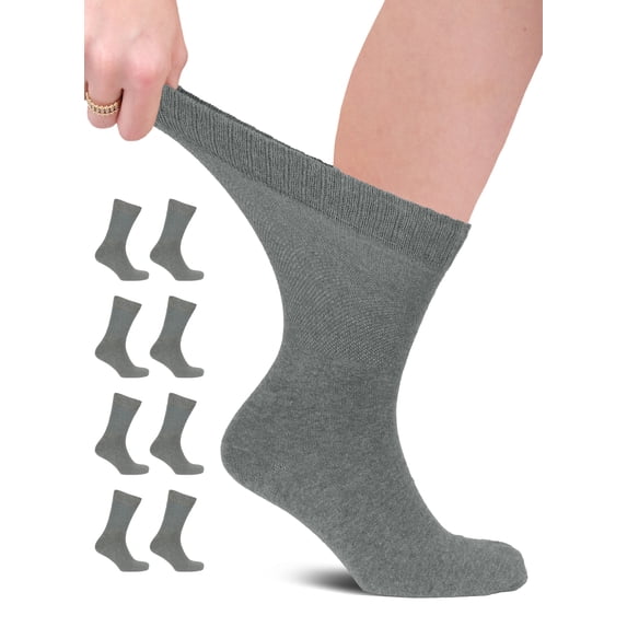 HUGH UGOLI Unisex Cotton Diabetic Crew Socks, Melange Gray, Large, Shoe Size: US 9-12 for Women & US 8-11 for Men, 8 Pairs