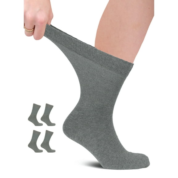 HUGH UGOLI Unisex Cotton Diabetic Crew Socks, Melange Gray, X-Large, Shoe Size: US 12-14 for Women & US 11-13 for Men, 4 Pairs