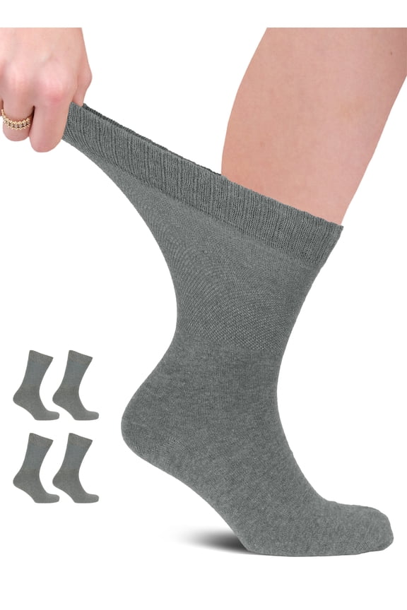 Unisex Cotton Diabetic Crew Socks, Melange Gray, X-Large, Shoe Size: US 12-14 for Women & US 11-13 for Men, 4 Pairs