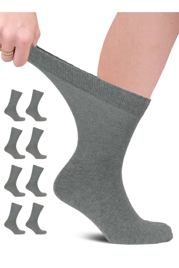 Unisex Cotton Diabetic Crew Socks, Melange Gray, X-Large, Shoe Size: US 12-14 for Women & US 11-13 for Men, 8 Pairs