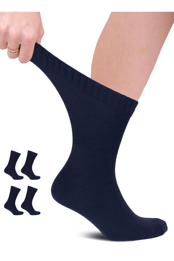 Unisex Cotton Diabetic Crew Socks, Navy Blue, Medium, Shoe Size: US 6-9 for Women & US 5-8 for Men, 4 Pairs