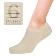 HUGH UGOLI Women Bamboo No Show Socks | Non Slip Invisible Liner Socks | Soft, Thin & Seamless Low Cut Socks | Beige | Shoe Size 9-12 | 6 Pairs