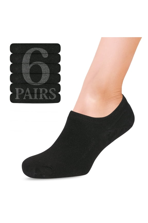 Women Bamboo No Show Socks | Non Slip Invisible Liner Socks | Soft, Thin & Seamless Low Cut Socks | Black | Shoe Size 6-9 | 6 Pairs