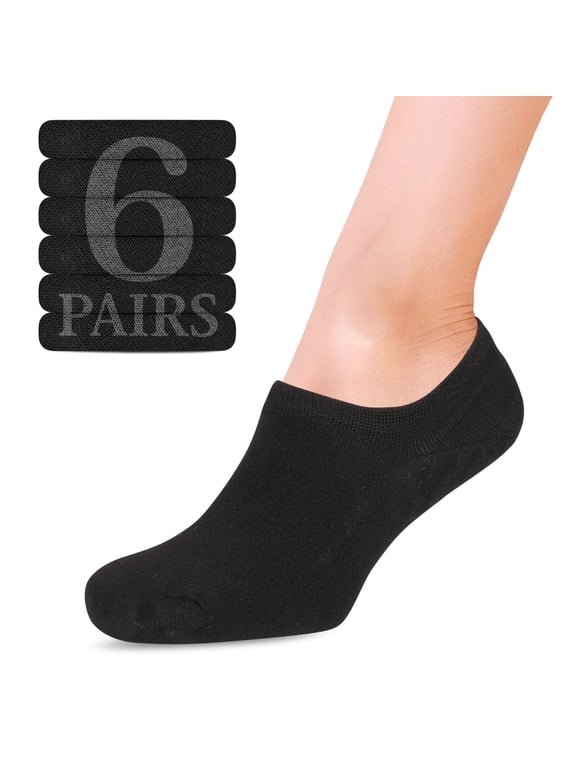 Women Bamboo No Show Socks | Non Slip Invisible Liner Socks | Soft, Thin & Seamless Low Cut Socks | Black | Shoe Size 6-9 | 6 Pairs