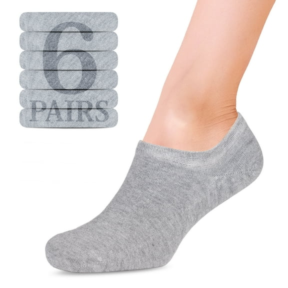 HUGH UGOLI Women Bamboo No Show Socks | Non Slip Invisible Liner Socks | Soft, Thin & Seamless Low Cut Socks | Light Gray | Shoe Size 6-9 | 6 Pairs