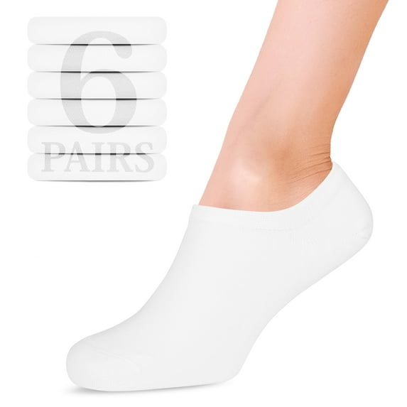 HUGH UGOLI Women Bamboo No Show Socks | Non Slip Invisible Liner Socks | Soft, Thin & Seamless Low Cut Socks | White | Shoe Size 6-9 | 6 Pairs