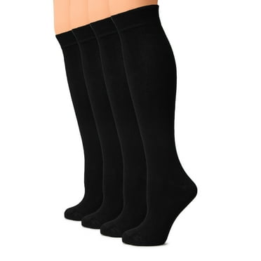 HUGH UGOLI Women Cotton Knee High Socks, Long Dress School Uniform Socks for Girls, Soft & Lightweight Boot Socks, Shoe Size: 5-8, Black, 4 Pairs