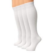 HUGH UGOLI Women Cotton Knee High Socks, Long Dress School Uniform Socks for Girls, Soft & Lightweight Boot Socks, Shoe Size 5-8, White, 4 Pairs