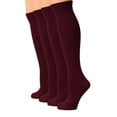 thumbnail image 1 of HUGH UGOLI Women Cotton Knee High Socks, Long Dress School Uniform Socks for Girls, Soft & Lightweight Boot Socks, Shoe Size: 8-11, Burgundy, 4 Pairs, 1 of 5