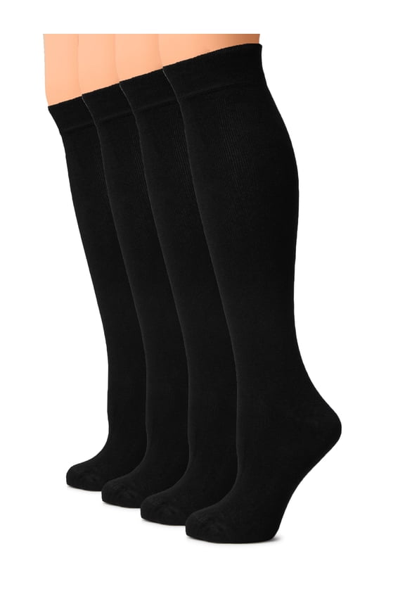 Women Cotton Knee High Socks, Long Dress School Uniform Socks for Girls, Soft & Lightweight Boot Socks, Shoe Size: 8-11, Red, 4 Pairs