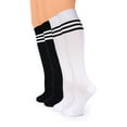 thumbnail image 1 of HUGH UGOLI Women Cotton Knee High Socks with 3 Stripes, Long Dress School Uniform Socks for Girls, Boot Socks, Shoe Size 5-8, White / Black, 4 Pairs, 1 of 5
