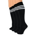 thumbnail image 1 of HUGH UGOLI Women Cotton Knee High Socks with 3 Stripes, Long Dress School Uniform Socks for Girls, Boot Socks, Shoe Size 8-11, Black, 4 Pairs, 1 of 5