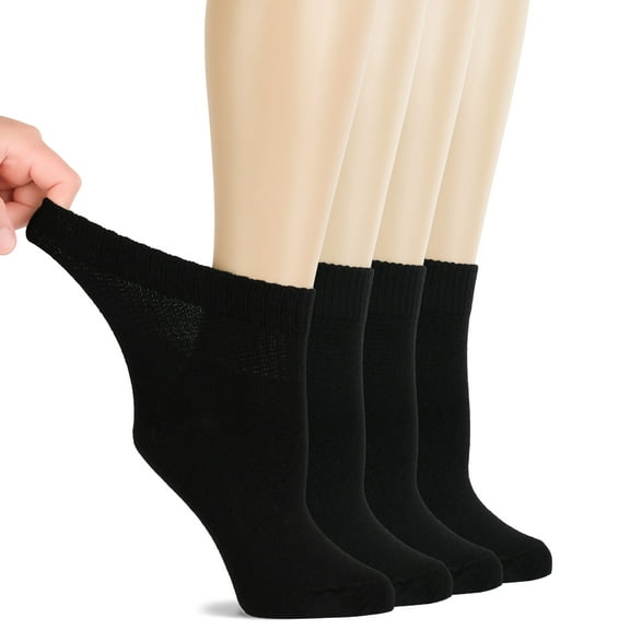 Hugh Ugoli Mid Ankle Diabetic Socks, Moisture Control, Big Fit, 4 Pairs, Black, Shoe Size: 6-9
