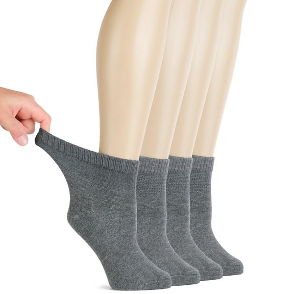 HUGH UGOLI Women Diabetic Ankle Socks, Super Soft & Thin Bamboo Socks, Wide & Loose, Non-Binding Top & Seamless Toe, 4 Pairs, Melange Gray, Shoe Size: 10-12
