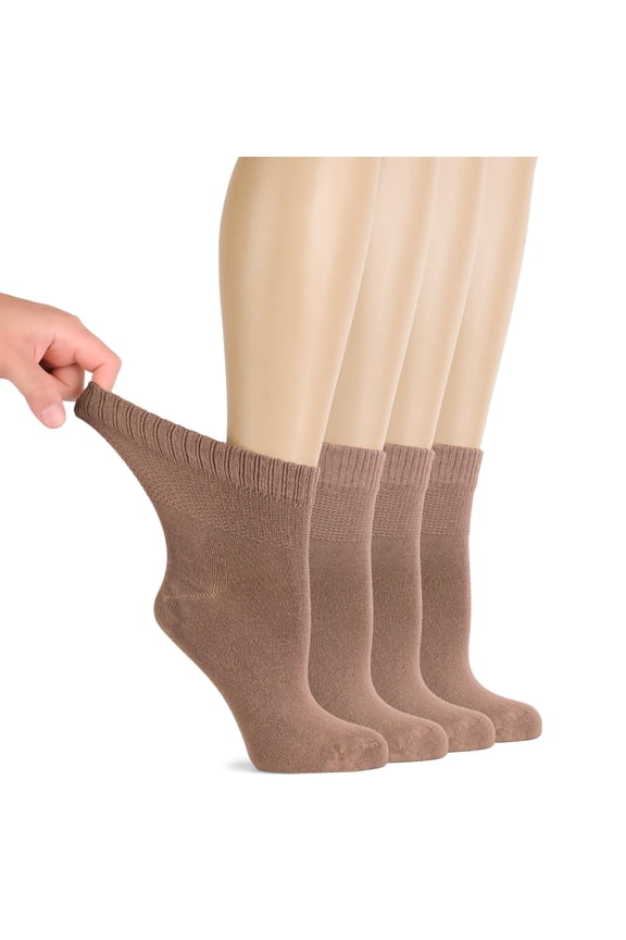 Diabetic Socks for Women, Super Soft & Thin Ankle Socks, Wide & Loose, Non-Binding Top & Seamless Toe, 4 Pairs, Milk Coffee, Shoe Size: 6-9