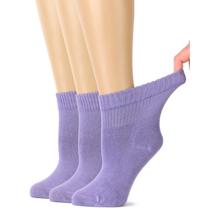 Hugh Ugoli Women's Bamboo Ankle Socks, Diabetic-Friendly, Soft Seamless Toe, Non-Binding Top, 3 Pairs, Purple