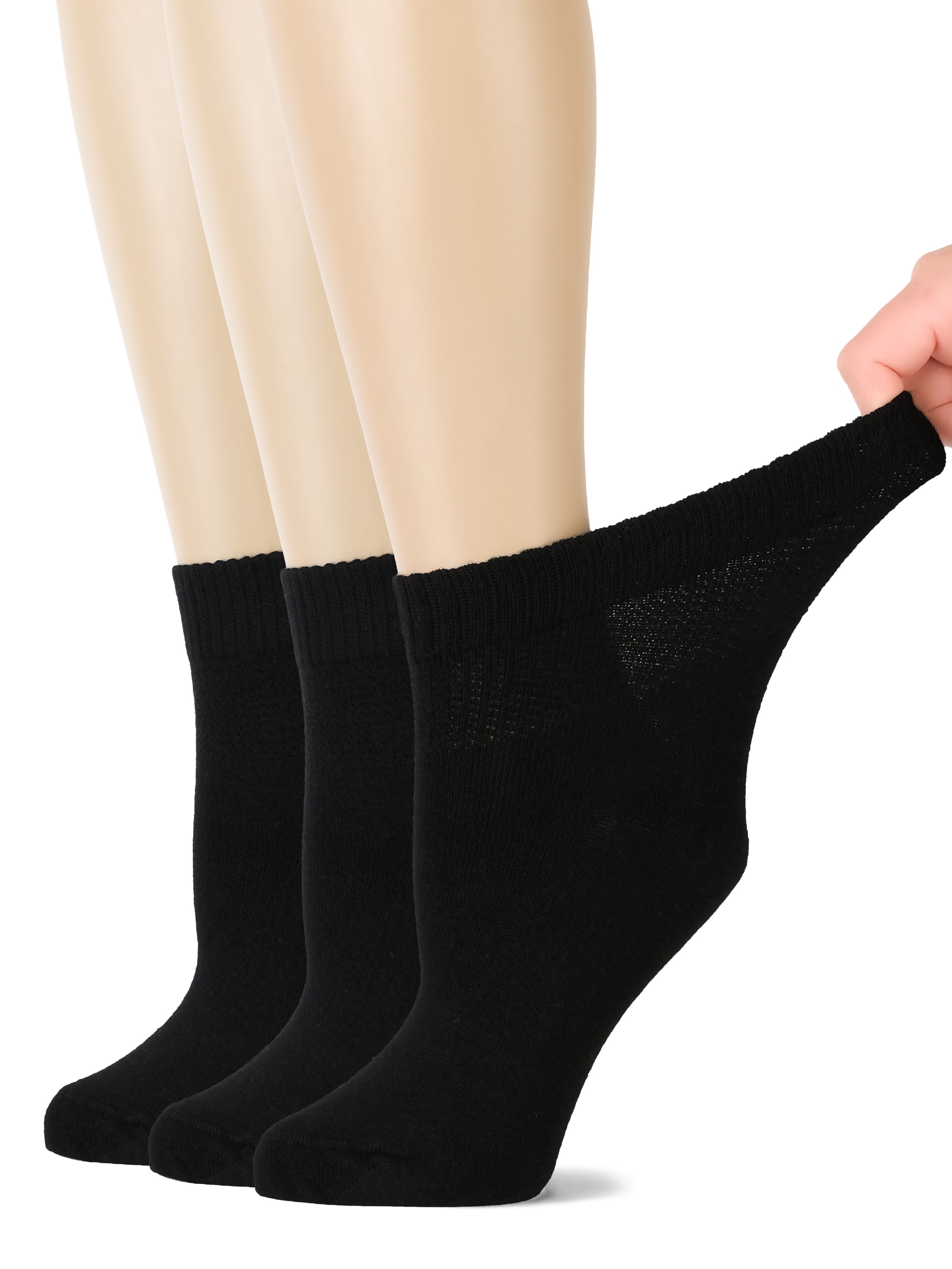 Hugh Ugoli Women's Bamboo Ankle Socks, Soft, Seamless Toe, Wide Stretchy, 3 Pairs, Black, Size: 10-12