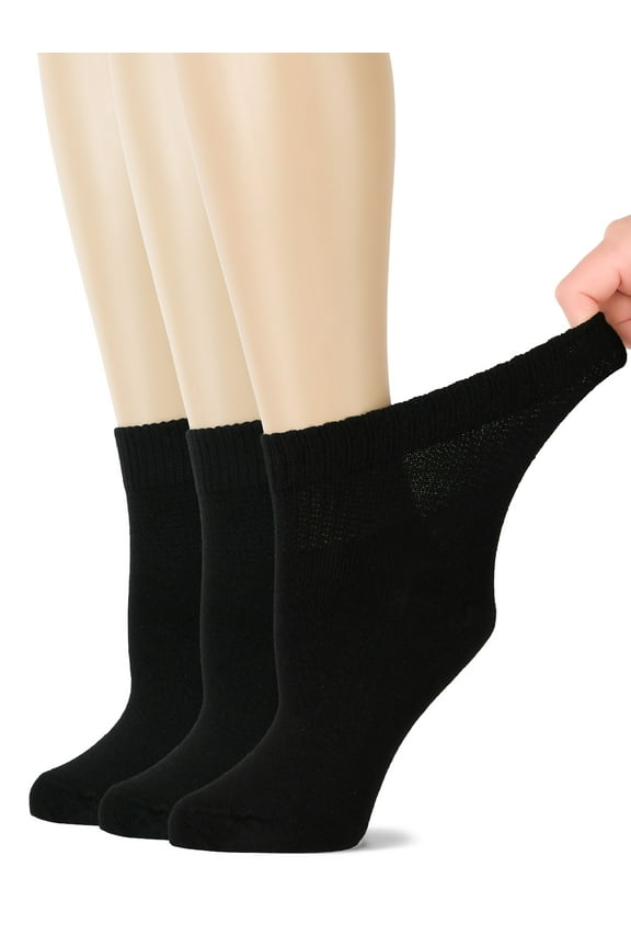 Women's Bamboo Ankle Socks, Soft, Seamless Toe, Wide Stretchy, 3 Pairs, Black, Size: 10-12