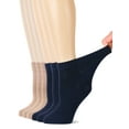 thumbnail image 1 of HUGH UGOLI Women's Bamboo Ankle Loose Fit Diabetic Socks, Soft, Seamless Toe, Wide Stretchy, Non-Binding Top, 6 Pairs, Beige / Navy Blue‌, Shoe Size: 10-12, 1 of 5