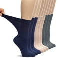 thumbnail image 1 of HUGH UGOLI Women's Bamboo Diabetic Loose Fit Crew Socks, 9 Pairs, Navy Blue/Light Beige/Melange Grey, Shoe Size: 6-9, 1 of 5