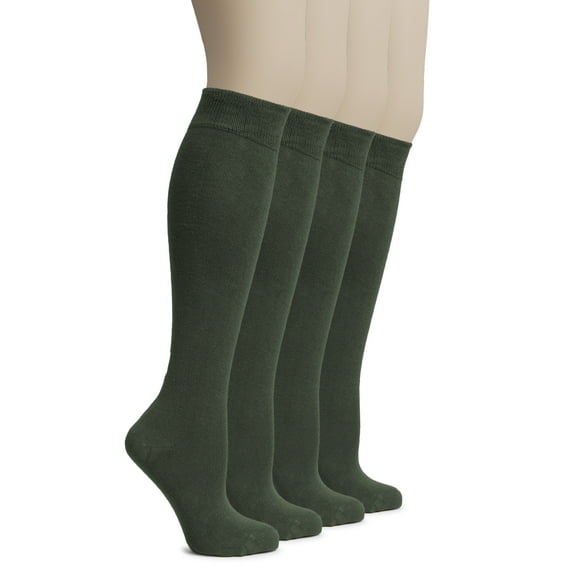 Hugh Ugoli Women's Rayon Derived from Bamboo Knee High Socks | Comfort Seam Long Dress Socks, Soft & Lightweight | 4 Pairs, Army Green, Shoe Size: 5-8