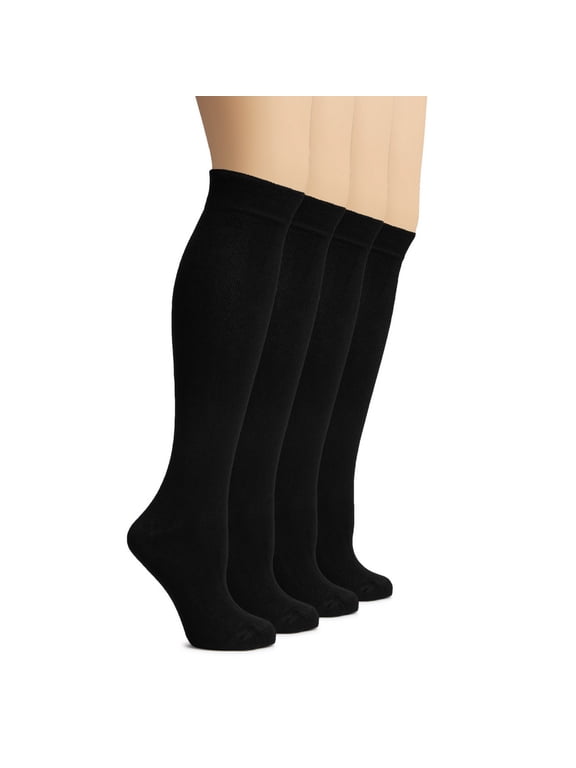 Women's Rayon Derived from Bamboo Knee High Socks | Comfort Seam Long Dress Socks, Soft & Lightweight | 4 Pairs, Black, Shoe Size: 8-11