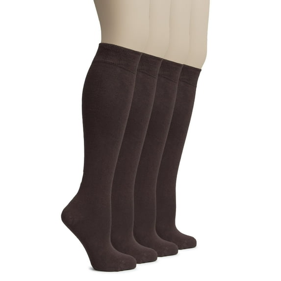 Hugh Ugoli Women's Rayon Derived from Bamboo Knee High Socks | Comfort Seam Long Dress Socks, Soft & Lightweight | 4 Pairs, Brown, Shoe Size: 8-11