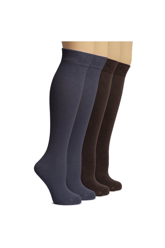 Women's Rayon Derived from Bamboo Knee High Socks | Comfort Seam Long Dress Socks, Soft & Lightweight | 4 Pairs, Charcoal Grey/Dark Brown, Shoe Size: 5-8