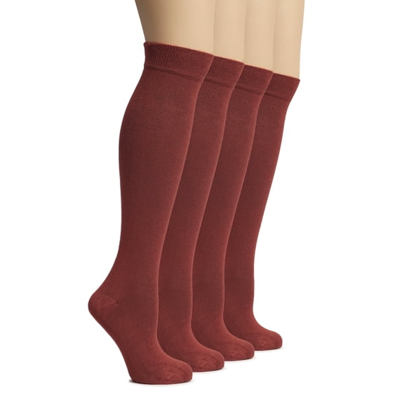 HUGH UGOLI Women's Bamboo Knee High Socks | Comfort Seam Long Dress Socks, Soft & Lightweight | 4 Pairs, Cowhide, Shoe Size: 5-8