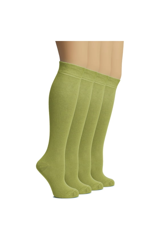 Women's Bamboo Knee High Socks | Comfort Seam Long Dress Socks, Soft & Lightweight | 4 Pairs, Grass Green, Shoe Size: 5-8