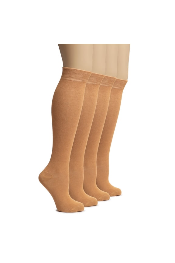 Women's Bamboo Knee High Socks | Comfort Seam Long Dress Socks, Soft & Lightweight | 4 Pairs, Hazel, Shoe Size: 5-8