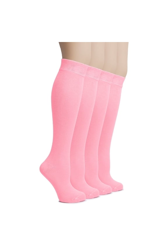 Women's Rayon Derived from Bamboo Knee High Socks | Comfort Seam Long Dress Socks, Soft & Lightweight | 4 Pairs, Pink, Shoe Size: 5-8