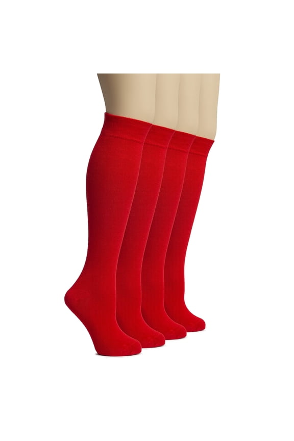 Women's Rayon Derived from Bamboo Knee High Socks | Comfort Seam Long Dress Socks, Soft & Lightweight | 4 Pairs, Red, Shoe Size: 8-11