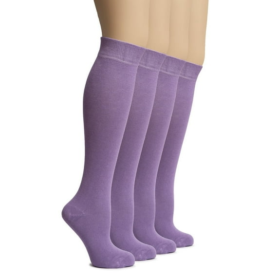 HUGH UGOLI Women's Bamboo Knee High Socks | Comfort Seam Long Dress Socks, Soft & Lightweight | 4 Pairs, Ultra Violet, Shoe Size: 5-8