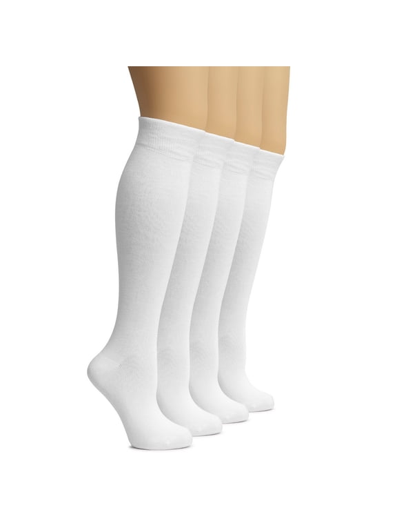 Women's Rayon Derived from Bamboo Knee High Socks | Comfort Seam Long Dress Socks, Soft & Lightweight | 4 Pairs, White, Shoe Size: 5-8